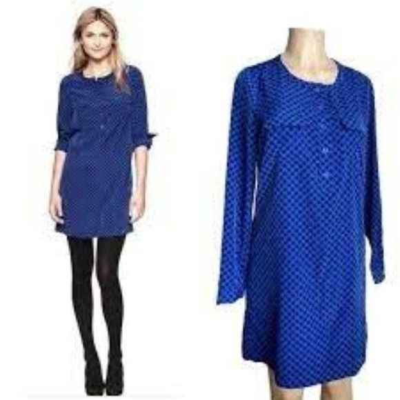 VTG Gap Polka Dot Long Sleeve S Button Up Pockets Midi Dress Nautical Party Boho - Picture 1 of 13